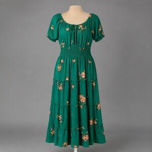 Anthropologie Kindred Floral Embroidered Peasant Maxi Dress Sz S Romantic Tiered
